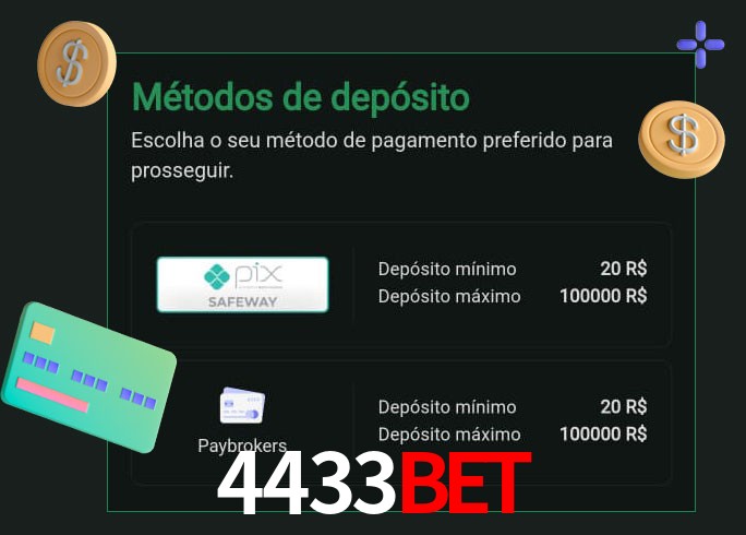 O cassino 4433Bet oferece uma grande variedade de métodos de pagamento